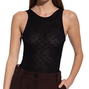 NEW Ganni Lace Black Sleeveless Twist Back Bodysuit XS